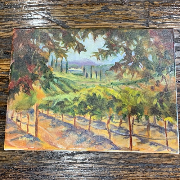 Oil Painting Wine Vineyard Scene Art Canvas 12 x 9 Inches - Picture 1 of 9